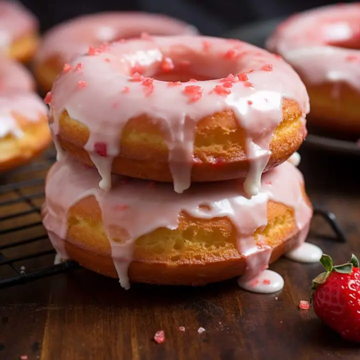 Vanilla Cake Donuts With Strawberry Glaze