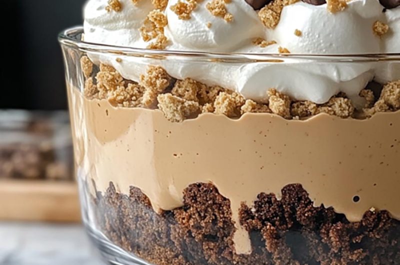 Creamy Peanut Butter and Fudgy Brownie Layered Dessert