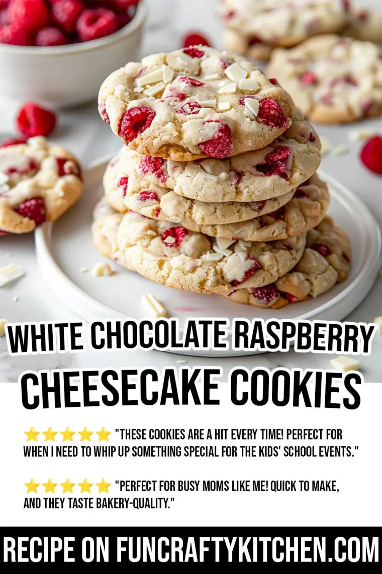 White Chocolate Raspberry Cheesecake Cookies - FunCraftyKitchen