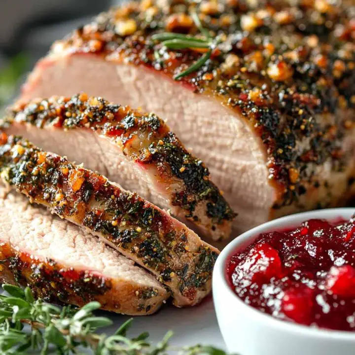 Herb-Crusted Pork Loin with Cranberry Sauce